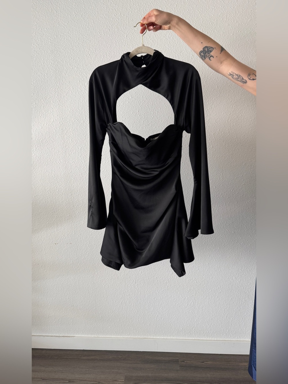 House of CB Black Long-Sleeve Cutout Mini Dress